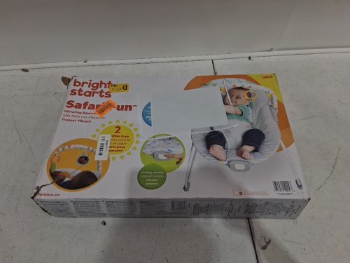 BRIGHT STARS 3 point harness VIBRATING BOUNCER WITH TOY BAR - safari fun image 2