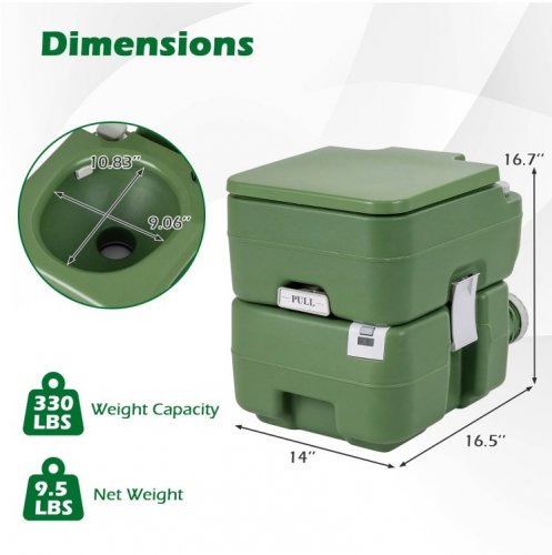 Costwasy Portable Camping Toilet Porta Potty with Level Indicator and 22 L Detachable Waste Tank - Green (Model: BA8420GN) image 2