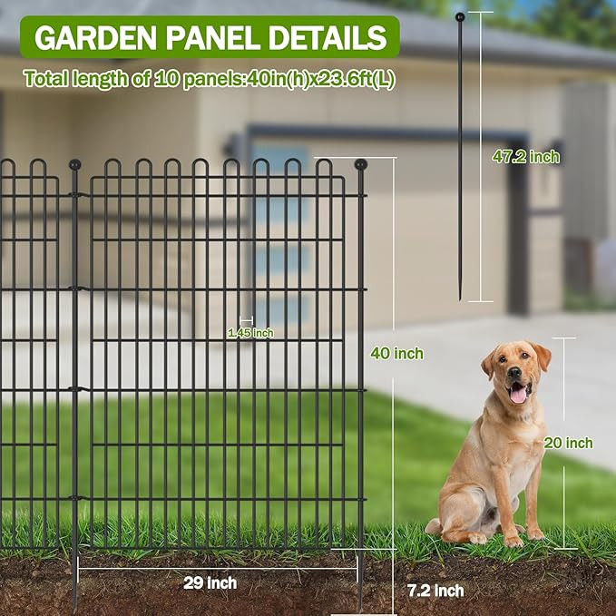 10pk outdoor Animal Barrier/lanscape Fence - 40" x 23.6ft - black (Model: HB-40in10P) image 2