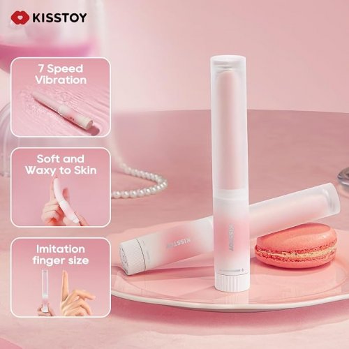 KISSTOY POP CHERRY Lipstick Vibrator - 7 Vibration Modes -38-42°C Heating, Rechargeable, Waterproof, Compact & Discreet - Soft Pink (model: KST-097) image 2