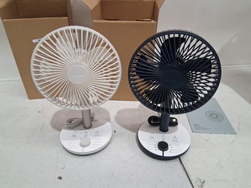 2PC LUMENA FAN STAND 4 CORDLESS DESK FANS - 4 SPEEDS, OSCILLATION - WHITE & NAVY BLUE (MODEL: 1796327) image 3