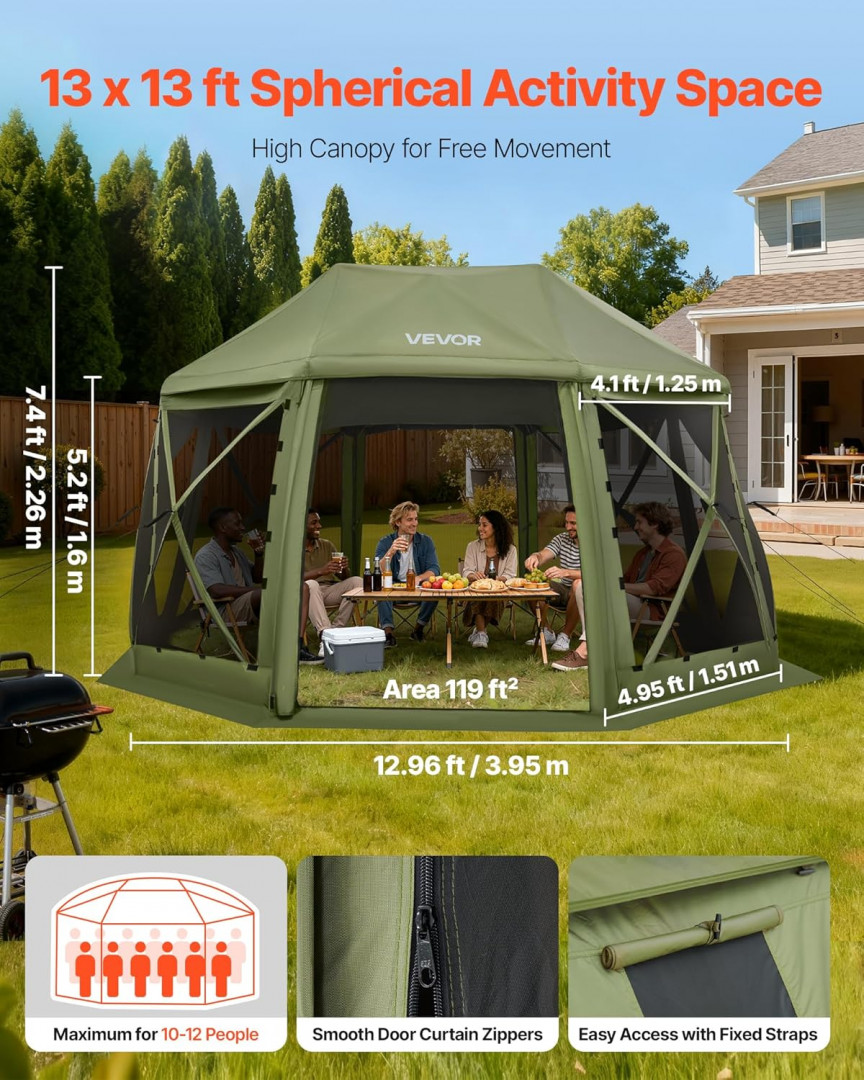 Pop up Gazebo Screen Tent with Removable Top & Carry - 13FT X 13FT - ARMY GREEN (MODEL: YR13X13Military Green-13) image 2