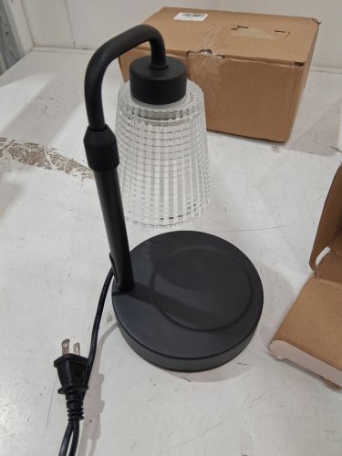 Dimmable Candle Warmer Lamp with Timer, Height Adjustable - black/wood/warm amber glass image 3