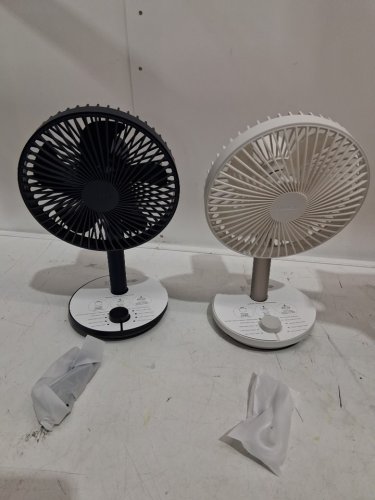 2PC LUMENA FAN STAND 4 CORDLESS DESK FANS - 4 SPEEDS, OSCILLATION - WHITE & NAVY BLUE (MODEL: 1796327) image 3