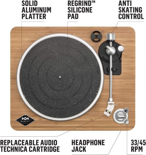 House of Marley Stir It Up Wireless Bluetooth Turntable Record Player (Model: EM-JT002-SB) image 2