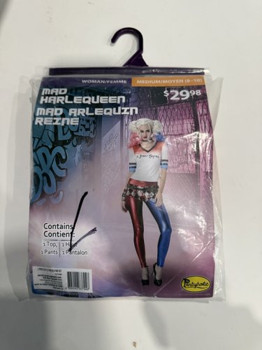 2PC WOMEN'S PARTYHOLIC MAD HARLEQUEEN COSTUME - MEDIUM (8-10) - WHITE/BLUE/RED image 2