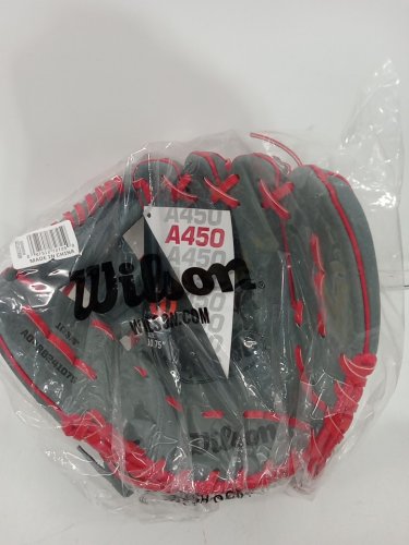 Youth Wilson A450 Left Hand Baseball Glove - 10.75" - Grey / Red image 2