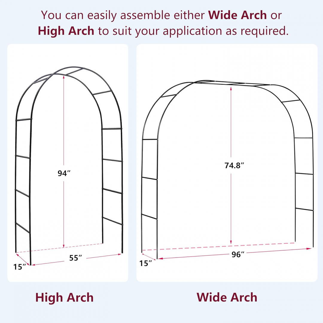 ART TO REAL decorative double trellis arch - 94" x 55" x 15" - black (model: ahj-bk) image 2