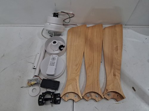 Flush Mount Ceiling Fan with led Lights  & remote control - 52" - white/wood image 4