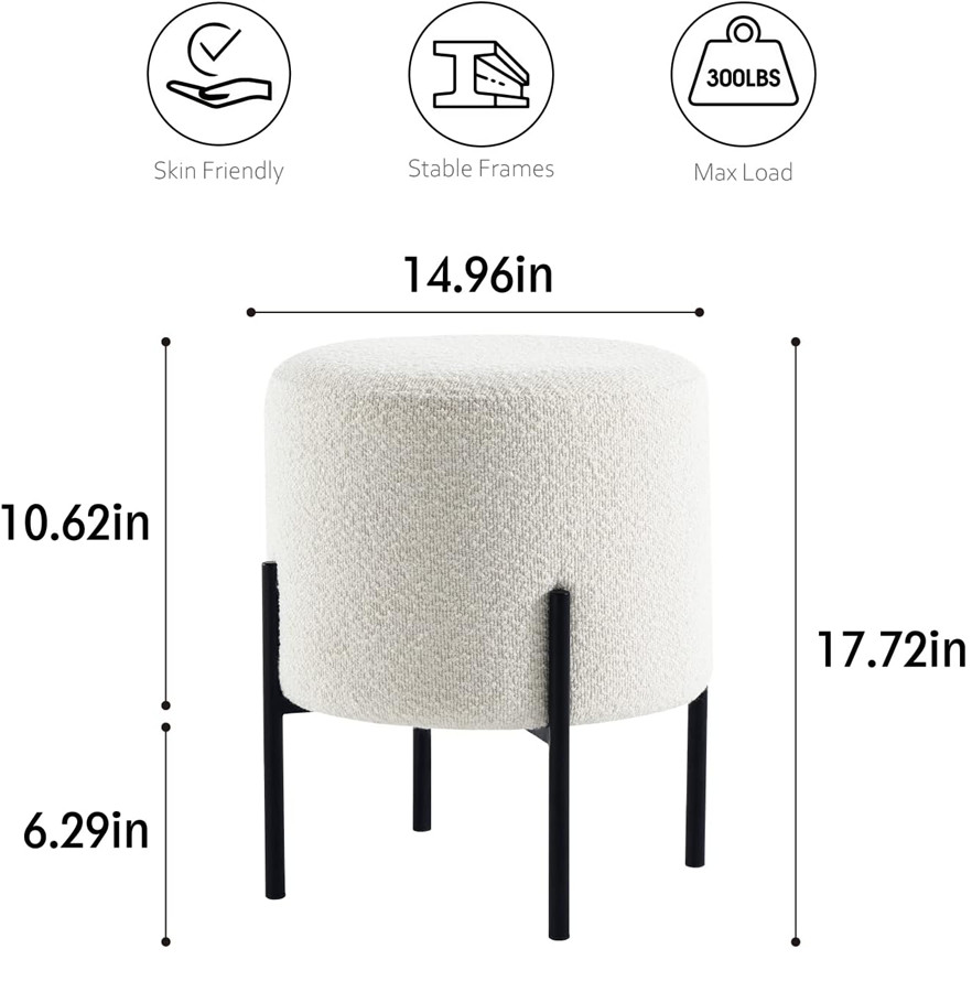 Get Set Style Multifunctional Vanity Stool Chair/Footrest/Ottoman with Metal Legs - 300lbs cap - 17.72" x 14.96" - white (model: 100029) image 2