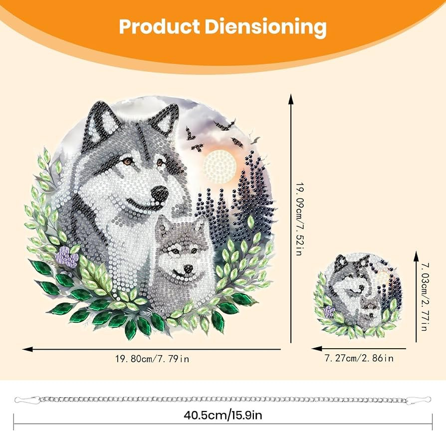 2PC  TLIOBLO Hanging WOLVES Diamond Art and Key Chain Pendant (model: tzt) image 3