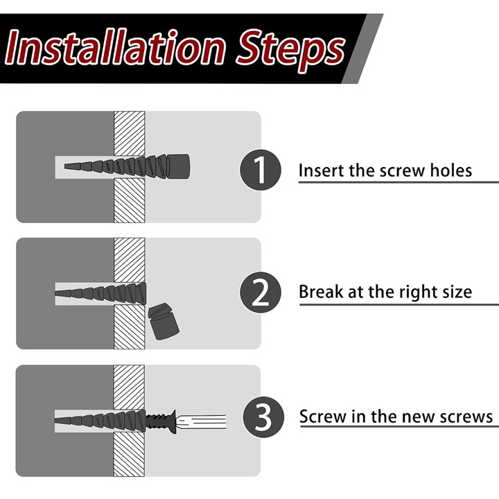 30PK Adjustable Wall Anchors for Wood Door Drywall Hole Repair - Fit Screws Sizes #2 to #18 - BLACK image 3