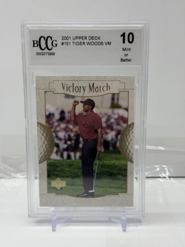 BCCG GRADED 10 MINT OR BETTER 2001 UPPER DECK #151 TIGER WOODS VICTORY MARCH GOLF CARD image 2