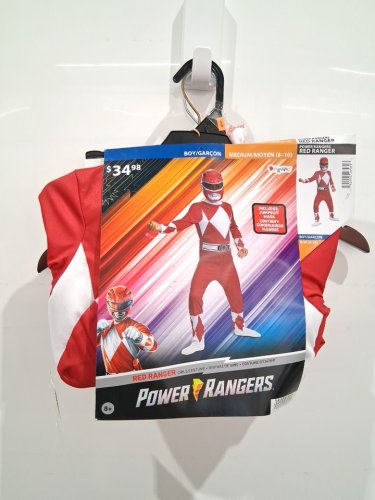 2PC UNISEX CHILD DISGUISE POWER RANGER COSTUME, MUSCLE OUTFIT WITH MASK - MEDIUM (8-10) - RED, WHITE, BLACK image 2
