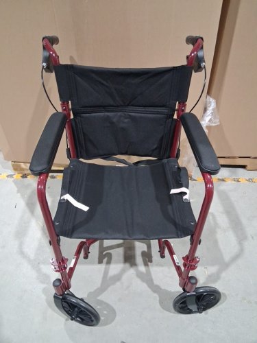MEDLINE LIGHTWEIGHT FOLDING TRANSPORT WHEELCHAIR WITH HANDBRAKES - 300LBS CAP - BURGUNDY/RED (MODEL: MD5808210ARE) image 2