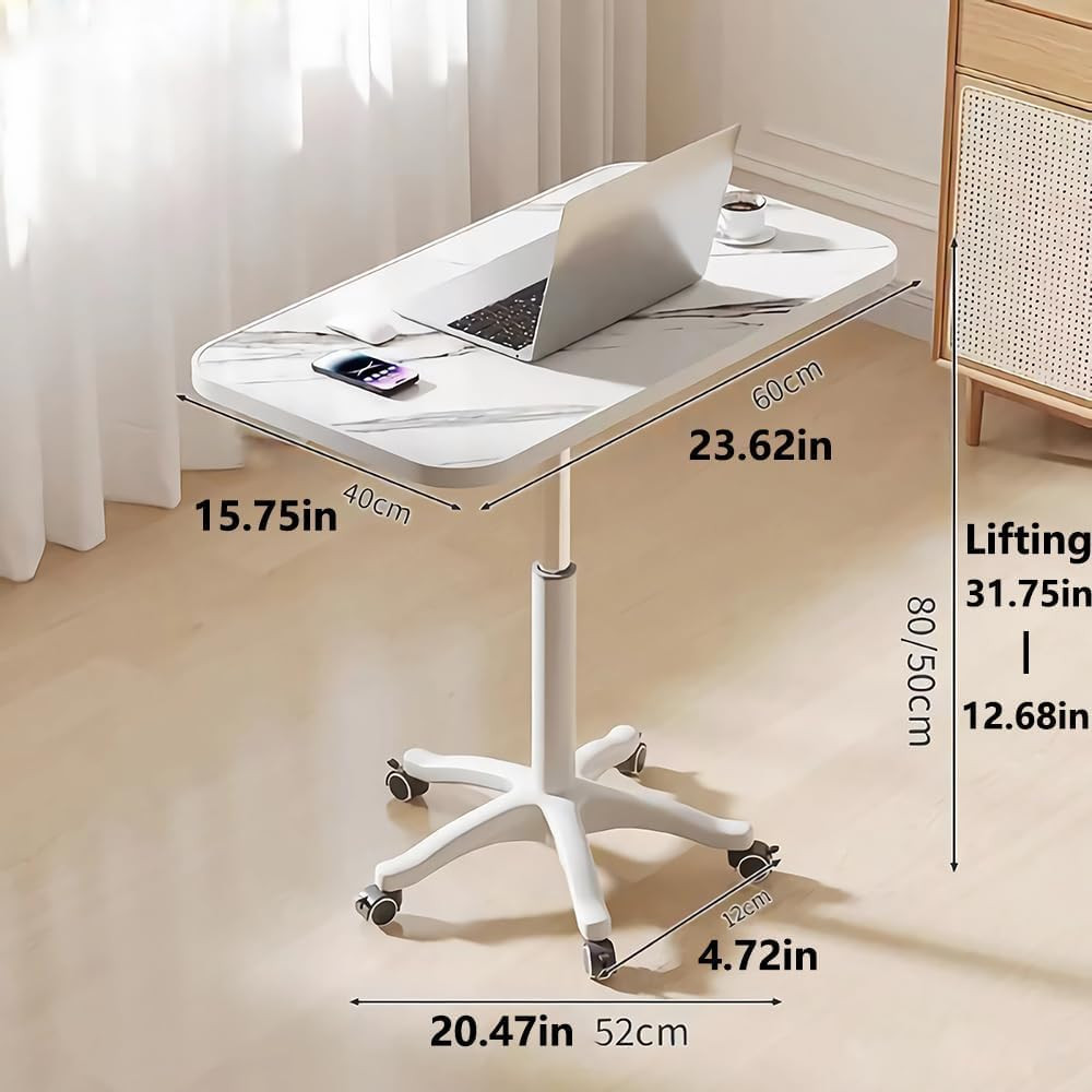 hbluefat rolling bedside height adjustable table - white marble (model: RDZ001) image 2