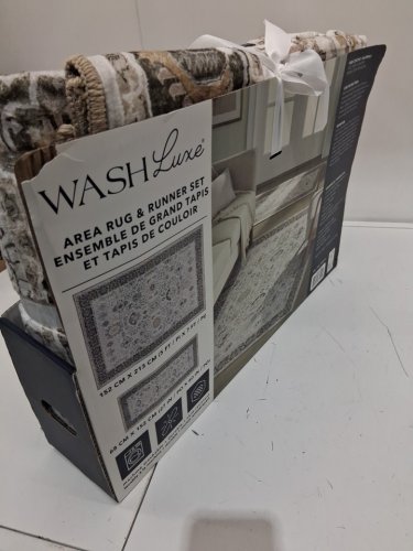 2pc WASHLUXE MACHINE WASHABLE AREA RUG & RUNNER SET - 5FT X 7FT / 27" x 60" - BLACK/GREY (MODEL: 2046294) image 3