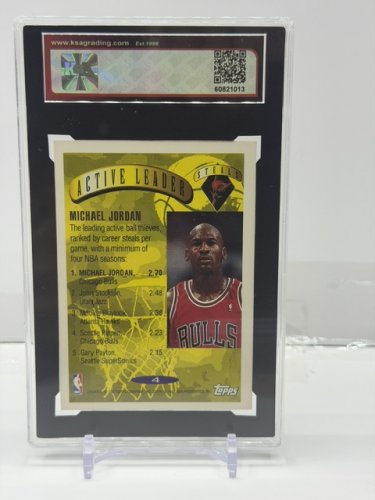 KSA GRADED 7.5 MINT+ 1995-96 TOPPS MICHAEL JORDAN ACTIVE LEADER #4 CARD image 2