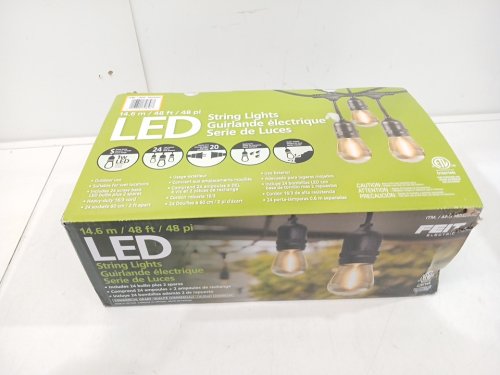 FEIT ELECTRIC WEATHERPROOF LED 24-LIGHT STRING LIGHTS WITH 2 SPARE LIGHTBULBS - 48FT - BLACK (MODEL: 1603293) image 2