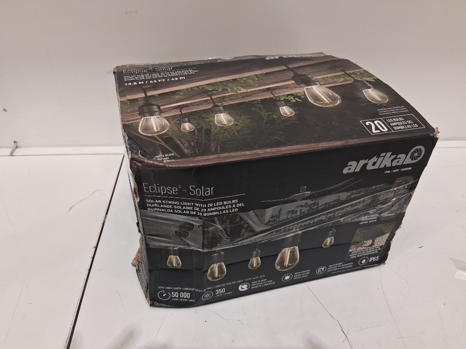 artika outdoor waterproof Eclipse Solar String Light with 20 led bulbs *LIGHTS ONLY* - 350lm - 42ft - black (model: 1938099) image 4