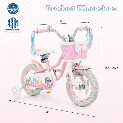 COSTWAY Mermaid Kids Bike Bicycle with training wheels and basket - 16" - Pink (Model: TS10345PI-16) image 3