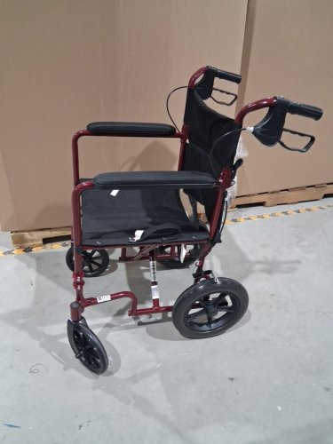 MEDLINE LIGHTWEIGHT FOLDING TRANSPORT WHEELCHAIR WITH HANDBRAKES - 300LBS CAP - BURGUNDY/RED (MODEL: MD5808210ARE) image 4