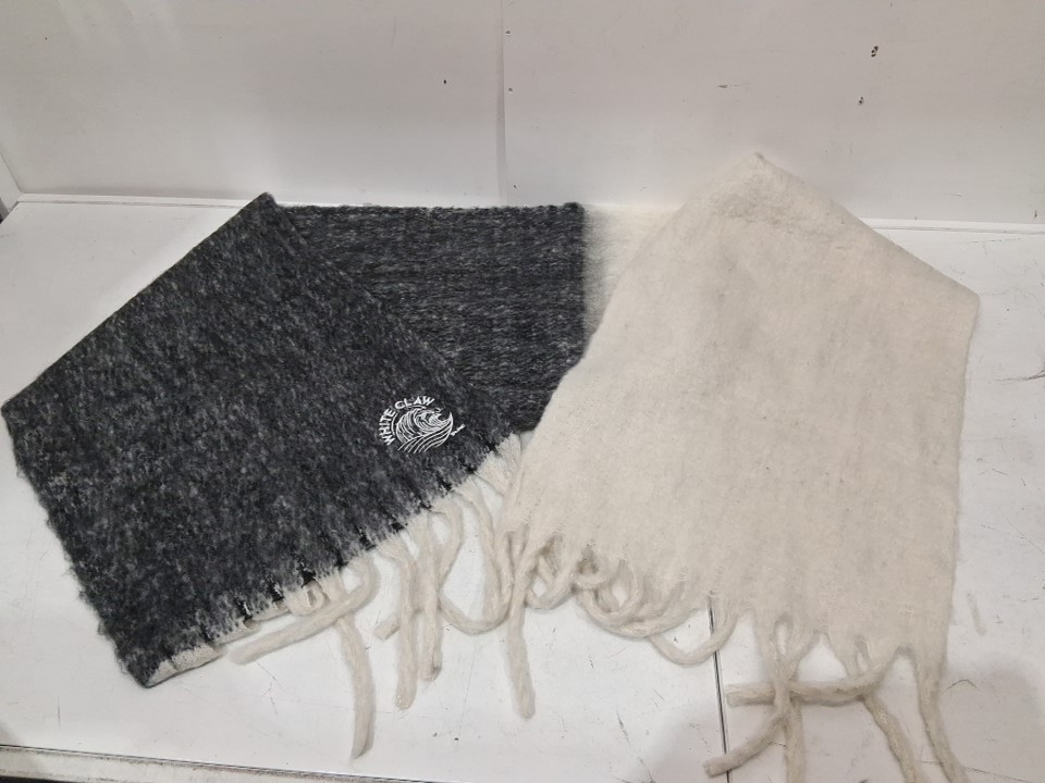 2 white claw logo branded two tone super soft fringe scarf - 80" - grey / off-white image 2