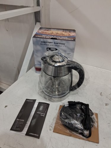 CHEFMAN DUAL-GLASS COOL-TOUCH DIGITAL KETTLE WITH ADJUSTABLE TEMPERATURE AND REMOVABLE TEA INFUSER - 1.7L CAP - STAINLESS STEEL/BLACK (MODEL: RJ11-17-CTI-DG-CA-CO/1992747) image 3