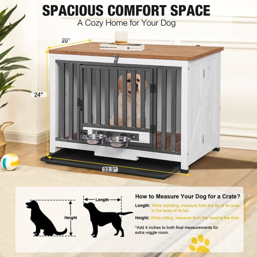Aivituvin Foldable Dog Crate with iron door - 33" x 20" x 24" - white/natural (model: AIR100-X) image 3