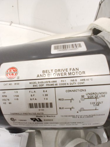 US Motors Belt Drive Fan and Blower Motor - 4" - 1/3HP - 1725RPM - Grey (Model: SA55JXSFB-4866) image 7