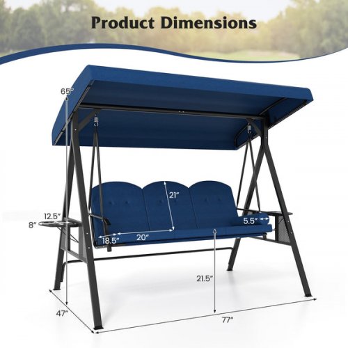 costway 3-seat patio porch swing with adjustable canopy - navy (model: NP12527ny) image 2