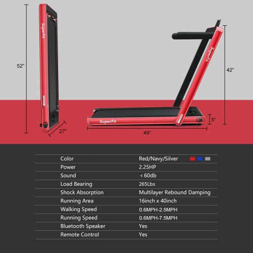 Costway GoPlus Folding Treadmill with APP Speaker And Remote Control - 2.2HP - 7.5mph - RED (Model: SP37914US-RE) image 2