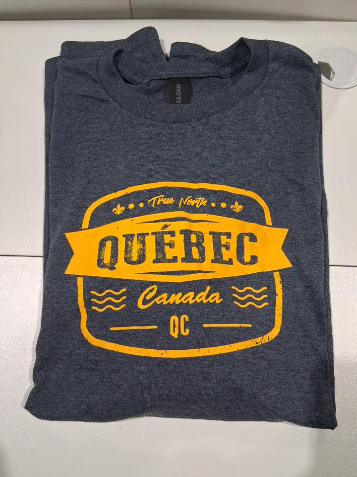 TRUE NORTH QUEBEC CANADA GRAPHIC HEAVY COTTON T-SHIRT - EXTRA LARGE - HEATHER BLUE/YELLOW image 2