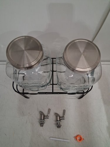 Glass Drink Dispenser with Fruit Infusers, Spouts  & Stand - 1GAL - Clear/Black image 4
