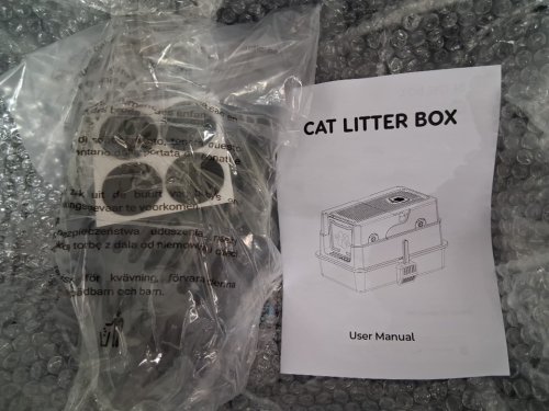 poncotsen extra large stainless steel cat litter box with enclosure, door, and built in odor control packet - 22.8" x 14.5" x 14.5" - deep grey image 3