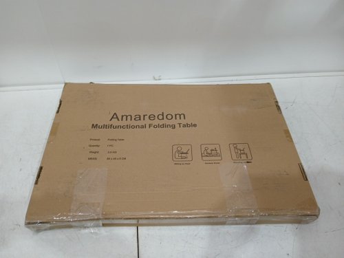 amaredom folding laptop table with drawer and cup holder - 23" x 15" x 10" - white/oak image 2