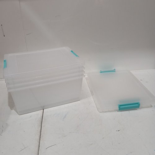 4pk STERILITE DEEP CLIP PLASTIC STORAGE BOX, 14" x 11" x 6.25" - CLEAR/blue image 3