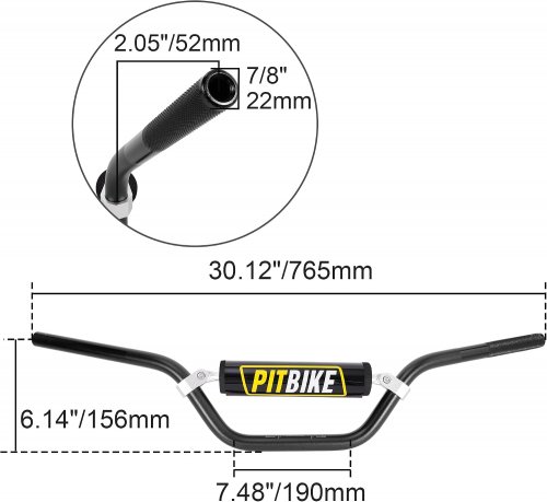 wingsmoto motocross dirt bike handlebar with foam pad and grips Compatible with major pit dirt bike models - 7/8" x 30.1" - black (model: ZH07) image 2