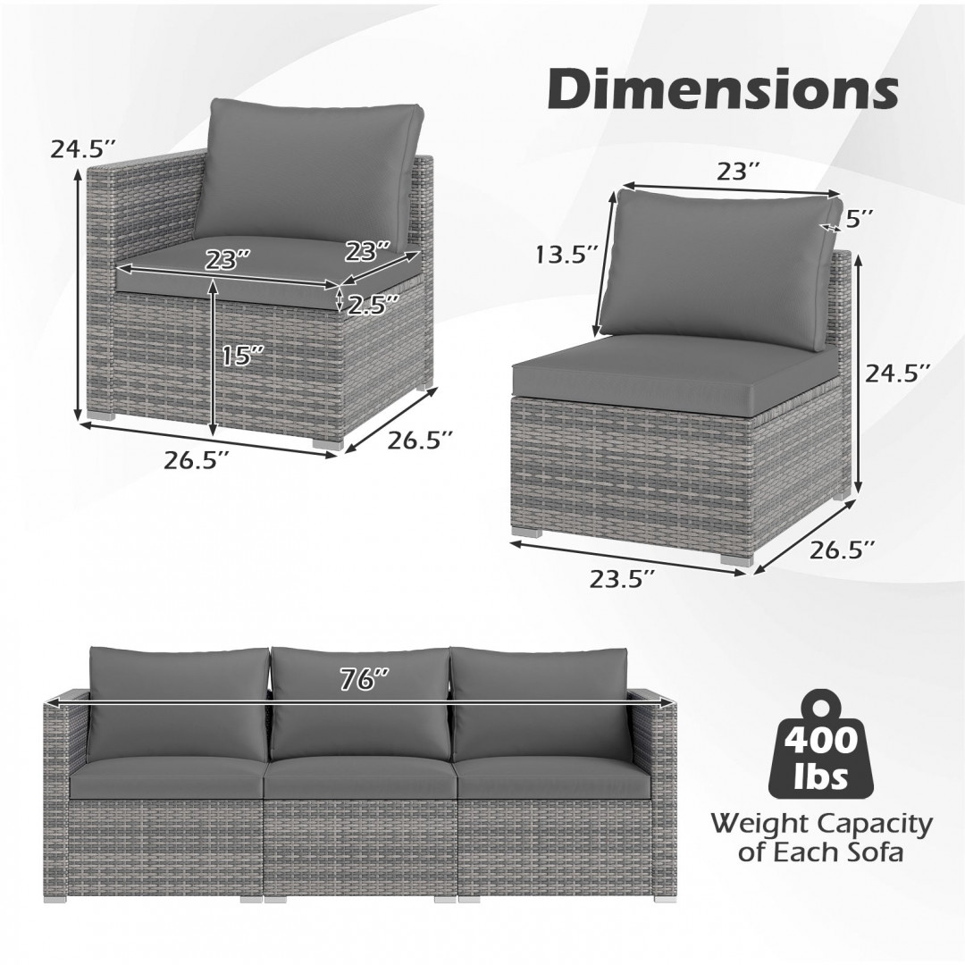 3pc costway outdoor separatable rattan patio couch - 76"- black (model: hw74945dk) image 2
