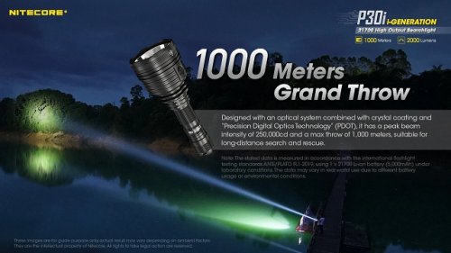 NITECORE P30I Flashlight Precise Series I GENERTION - 21700 HIGH OUTPUT 2000 LUMENS 1000 METER DISTANCE - 250000CD MAX INTESITY - 2 METER WATERPROOF - BLACK (MODEL:P30I) image 2