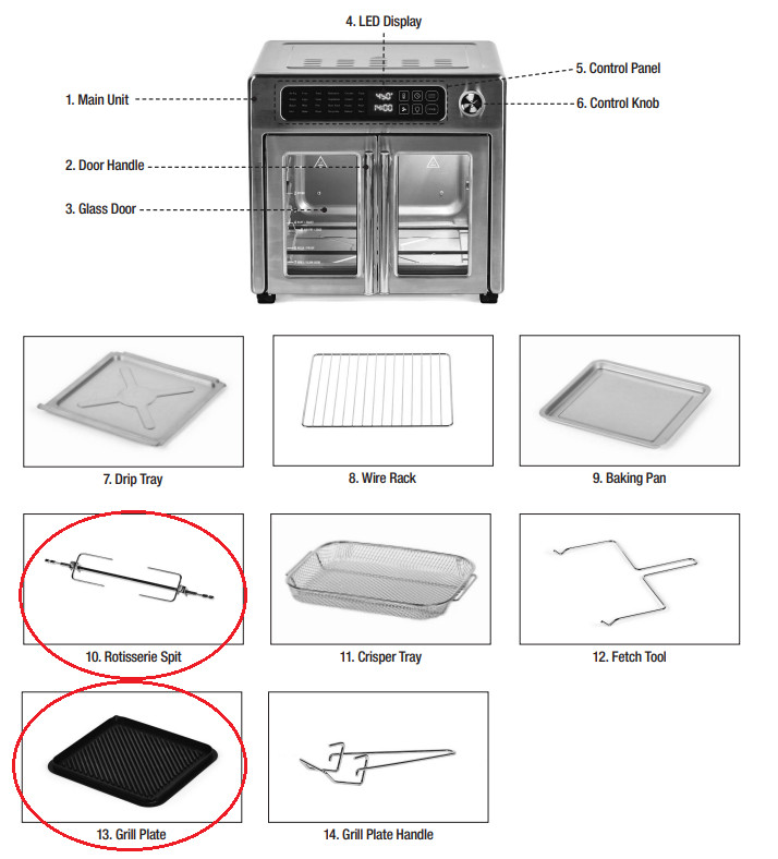 Emeril Lagasse Stainless Steel Extra Large Air Fryer Convection Toaster Oven with French Doors - 26QT - Silver (model: fafo-001) image 2