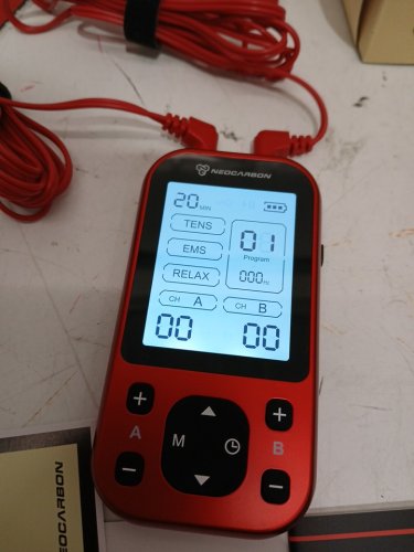 NEOCARBON TENS Unit Muscle Stimulator for pain relief with carrying case - red/black - (model: sm9055) image 2