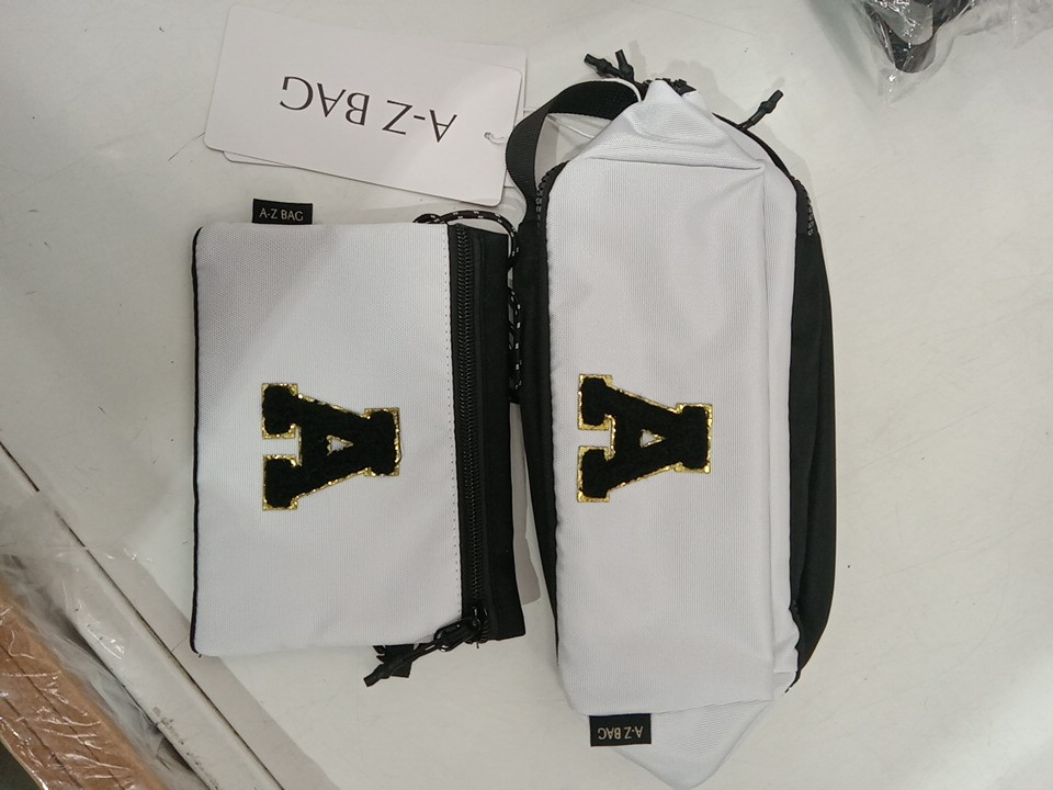 2pc A-Z BAG Travel Toiletry/MAKEUP bag with rfid - bold letter A - white/black image 4