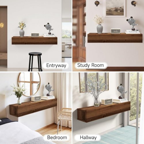 TuckTect Solid Wood Wall Mounted Floating Console Table - 47" - Walnut (MODEL: B0FF92KTFG) image 3