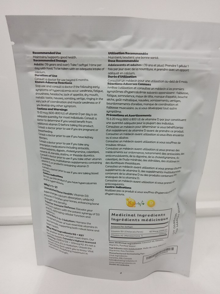 (365 Softgels) Vital Ingredients Vitamin D3 + K2 made with coconut oil - 12 month supply image 3