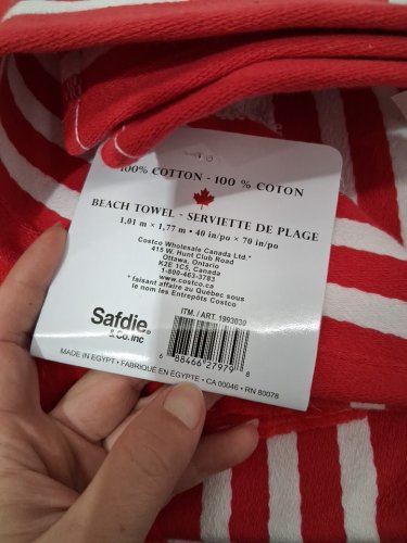 Safdie & co Canada day jacquard beach towel - 40" x 70" - red/white (model: 1993030) image 3