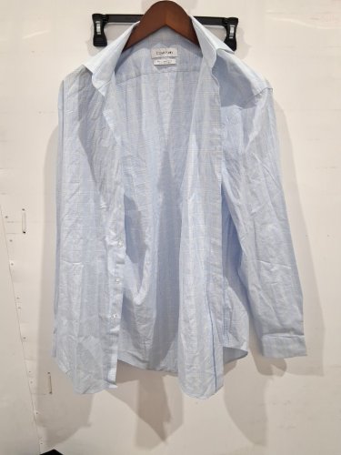men's calvin klein slim fit long sleeve dress shirt - MEDIUM - 15.5 (34/35) - beige/blue plaid (style: 4279450) image 2