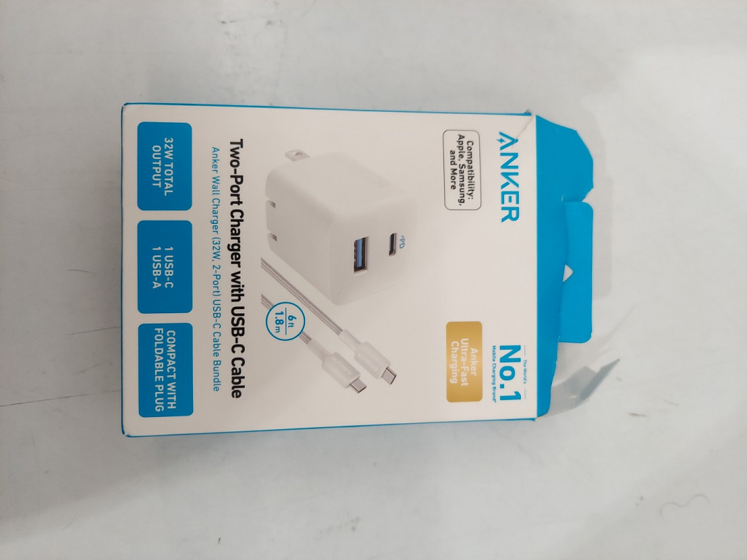 2pc Anker two-port usb-c & usb-a charging wall block with USB-C Cable - 6ft - 32W - White (Model: B2326) image 2