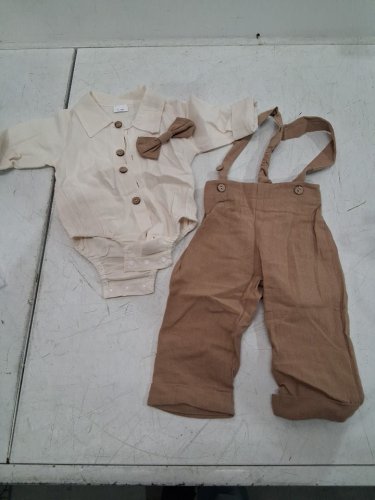 3PC Infant Baby Boy Gentleman Outfit - 0-3M - BROWN\WHITE image 2