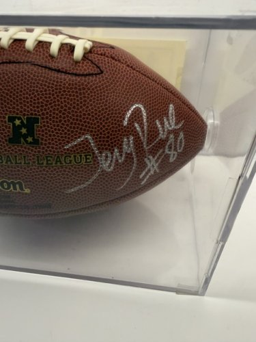DOUBLE SIGNED JOE MONTANA & JERRY RICE FOOTBALL IN ACRYLIC DISPLAY CASE image 5